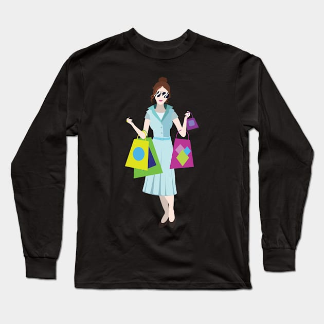 Woman Shopping Long Sleeve T-Shirt by jw608